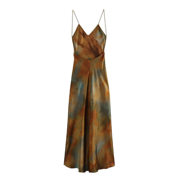 Yipinpay 2023 Satin Backless Dress Woman Print Slip Long Dress Women Summer Sexy Prom Evening Dresses Maxi Elegant Party Dresses